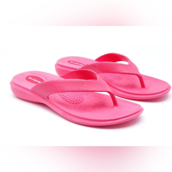 OKABASHI WOMEN'S MAUI FLIP-FLOP THONG SANDALS. HOT PINK. SIZE MEDIUM .= 6.5/7.5 - Picture 1 of 11